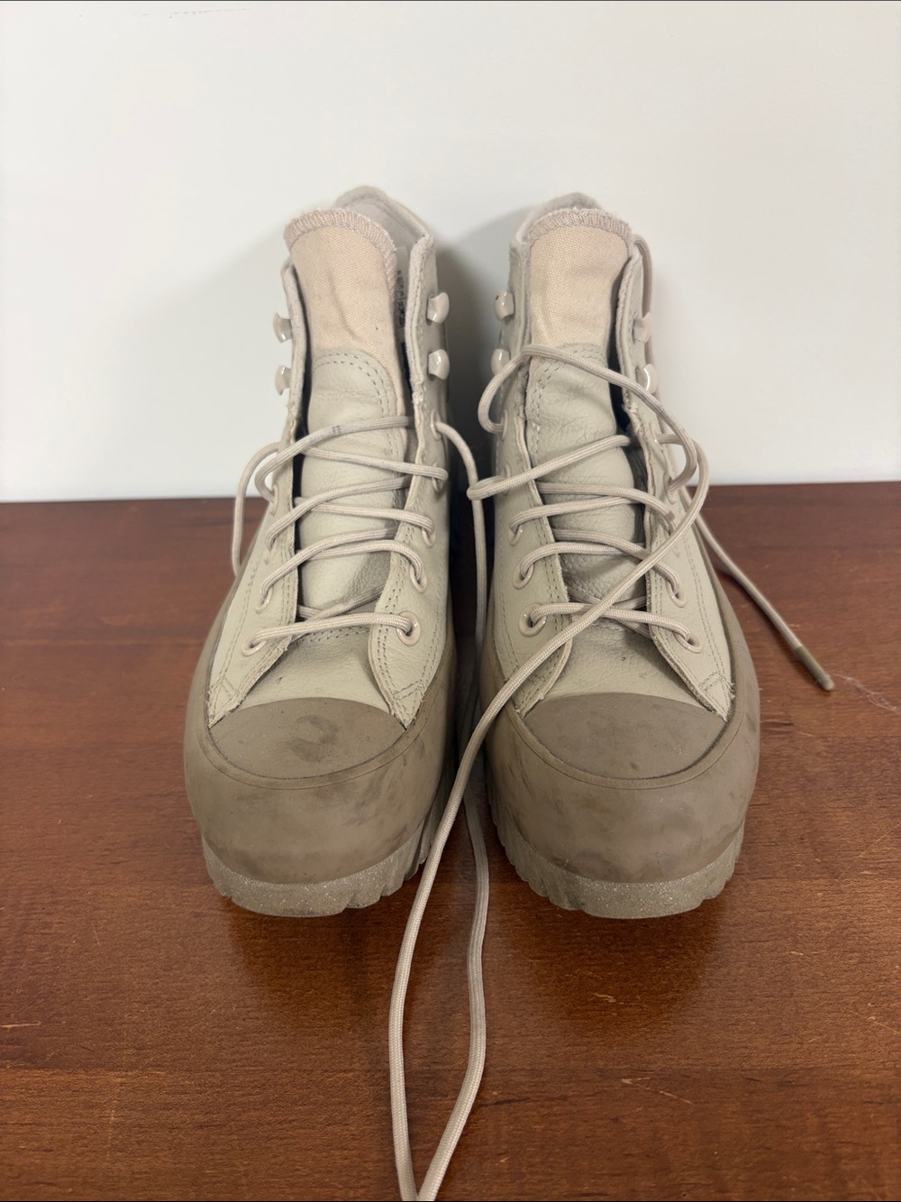 Neutral Beige Lace-Up Tactical Boots